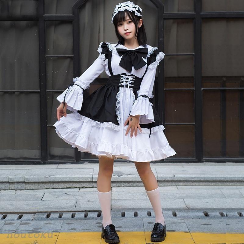 2026人気登場!メイド服 長袖 黒 3点セット 大きいサイズ 可愛い メイド コスチューム カフェ イベント 学園祭 文化祭 宴会 ワンピース