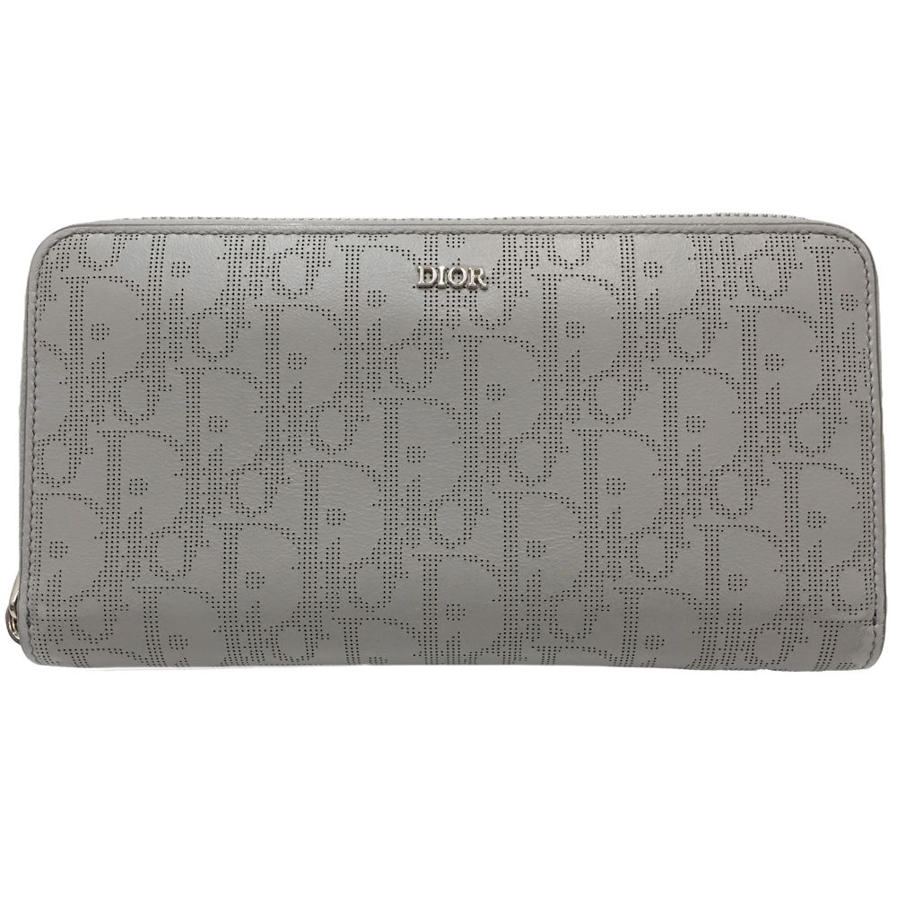 ロングジップウォレット ディオールオブリーク 10-BO-0232 長財布 カーフ グレー/181156【中古】