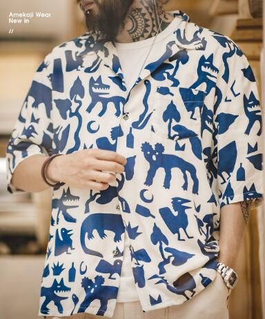 新入庫オール総柄 SUMMER シャ S/S プリント Madden 快適最新シャツ