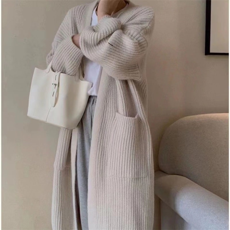 ニットトップス 　ロング丈　セーター カジュアル　ゆったり　レトロ　アウター　春秋今っぽシアーシャツ カーディガン ベーシックニット カシミヤタッチ ベーシックニット カーディガン