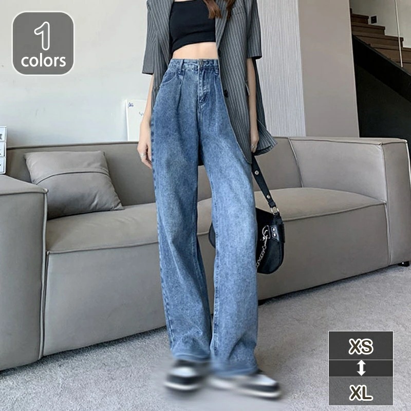 レディース ワイド デニム パンツ カジュアル 9分丈/ロング ハイウエスト 脚長効果 ストレート ジーンズ パンツ 韓国風 ワイドパンツ 美脚 着痩せ 春夏 おしゃれ きれいめ スリム パンツ