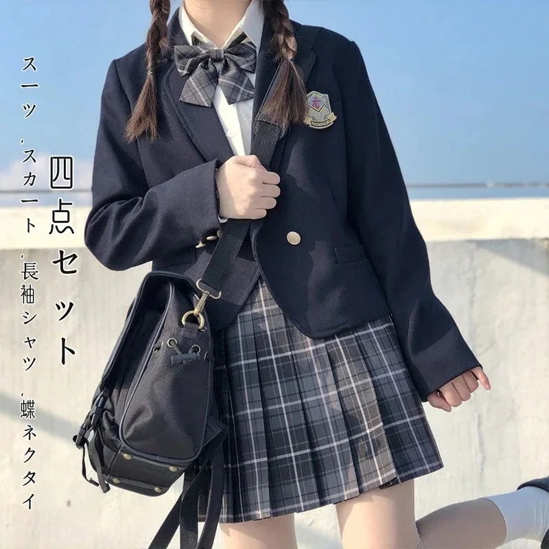 【急速出荷】 セーラー服 文化祭 学園祭 入学式 四点セット スーツ スクールスーツ セット 卒業式スーツ女の子韓国卒服女子 高校生 キッズセットアップ 子服スーツ ジャケット ブラウススカート