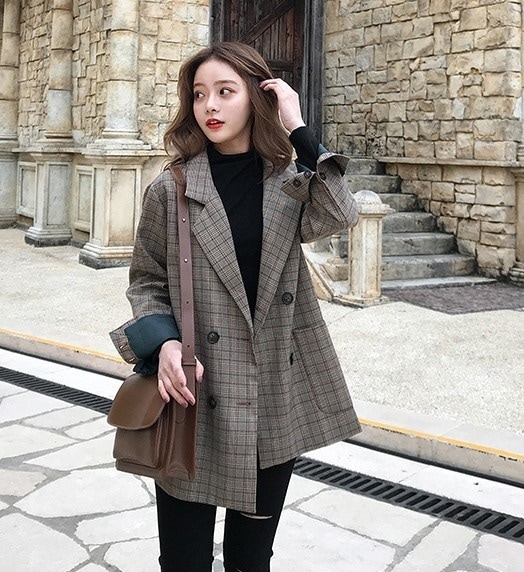 5155.ダブルチェックテーラードジャケット 2019 春夏 sale 春夏 sale アウター ジャケット 美ライン おしゃれ カジュアル グレンチェック ミディアム エレガント オフィス ビジネス