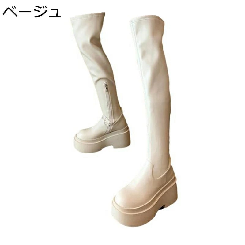オーバーニーハイブーツ プラットフォーム 身長アップ7cm 厚底 ストレッチ ロングブーツ ハイヒール レディース 秋靴 冬靴 PUレザー セクシー 撥水 歩きやすい 婦人靴 細見え エレガント 5,798円