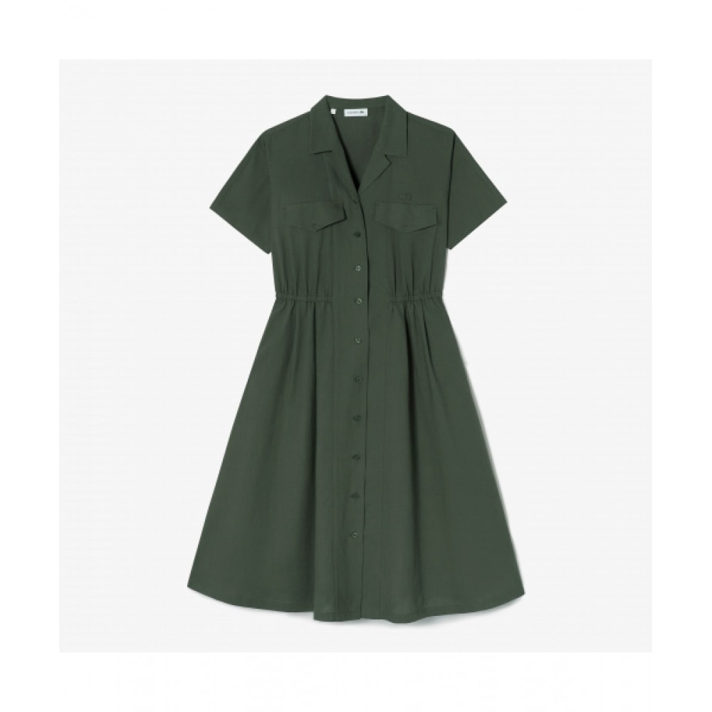 LACOSTE レディースデニム風半袖シャツドレス [カーキ]