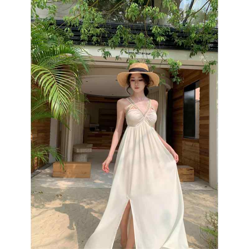 ワンピース レディース エレガント シフォン ロングドレス パーティー 高級感 Vネック ノースリーブ 夏 ハイウエスト フェアリー ビーチ 海 インスタ映え