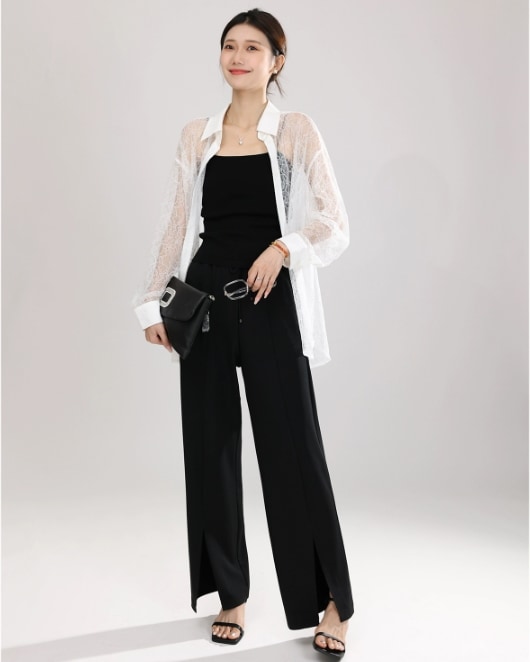 ボトムス パンツ ズボン ワイドパンツ ストレートパンツ ストレート ワイド ウエストリボン スリット ポケット ハイウエスト 大人可愛い シンプル カジュアル おしゃれ お洒落 かっこいい 大人女子