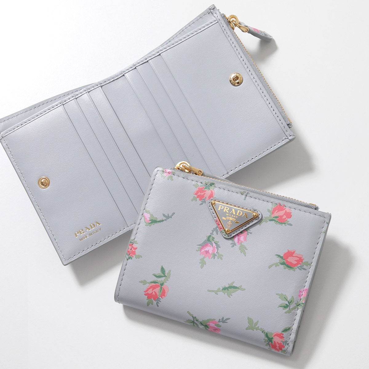 PRADA プラダ 二つ折り財布 1ML050 2C6C レディース レザー トライアングルロゴ フラワー 花柄 ミニ財布 F0164/PERLA