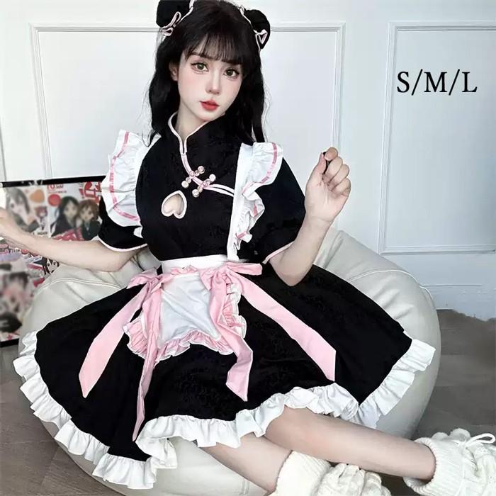 【人気製品 急速出荷】 ロリータ メイド服 ワンピース Lolita 中華風 袖あり 通販 文化祭 学園祭 コスプレ衣装 ゴスロリ ゴシック コスチューム アニメ オールシーズン ハロウィン