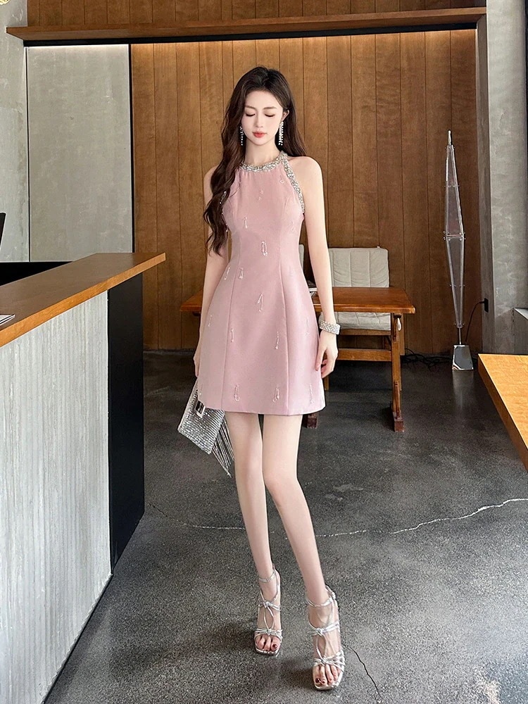 夏 ノースリーブ ダイヤモンド飾り ショートワンピ ドレス パーティー 着痩せ 大人 お呼ばれ 同窓会 披露宴 卒業式 結婚式 ウェディング 二次会 成人式30%までに制限