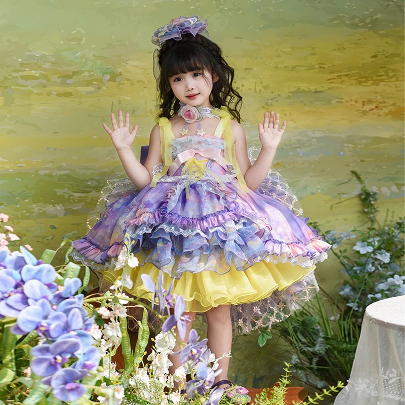 2026新品女の子2025ロリータスカート赤ちゃん誕生日ドレスポンポンスカート女の子パフォーマンススカート