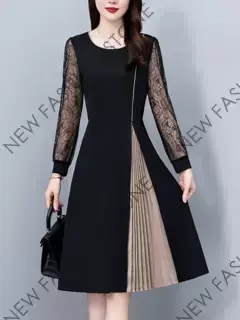 長袖秋服ワンピース2024新型女性ママファッション気質ハイエンドスカート-49