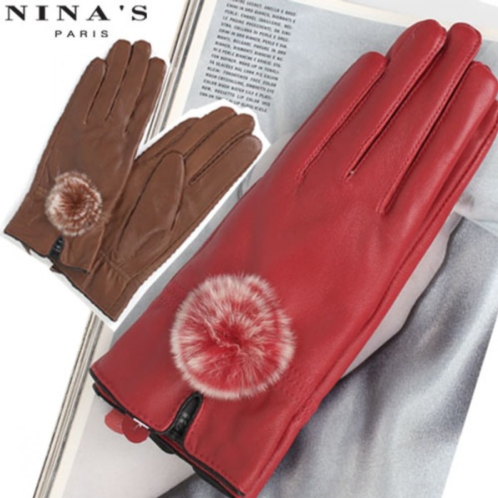 【ニーナズパリ】ミンクの裏地付きラビットフォームレザーグローブ (N3F120)