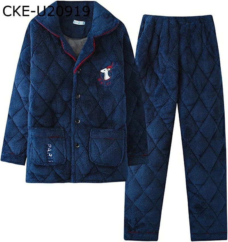 冬用 ルームウェア 中綿入 長袖+長ズボンスーツ 快適 暖かい 男性用 前開き プラシ天 パジャマ 部屋着 ３重保温 防寒 真冬対策 ご主人 お父さん クリスマス プレゼント