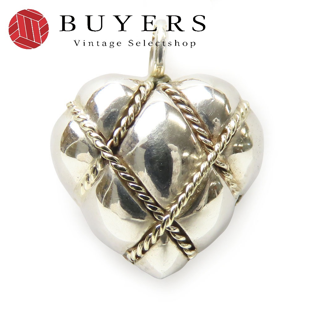 中古 ペンダントトップ チェーンクロス キルティングハート スターリングシルバー 18K シルバー イエローゴールド アクセサリー ジュエリー 小物 レディース 女性