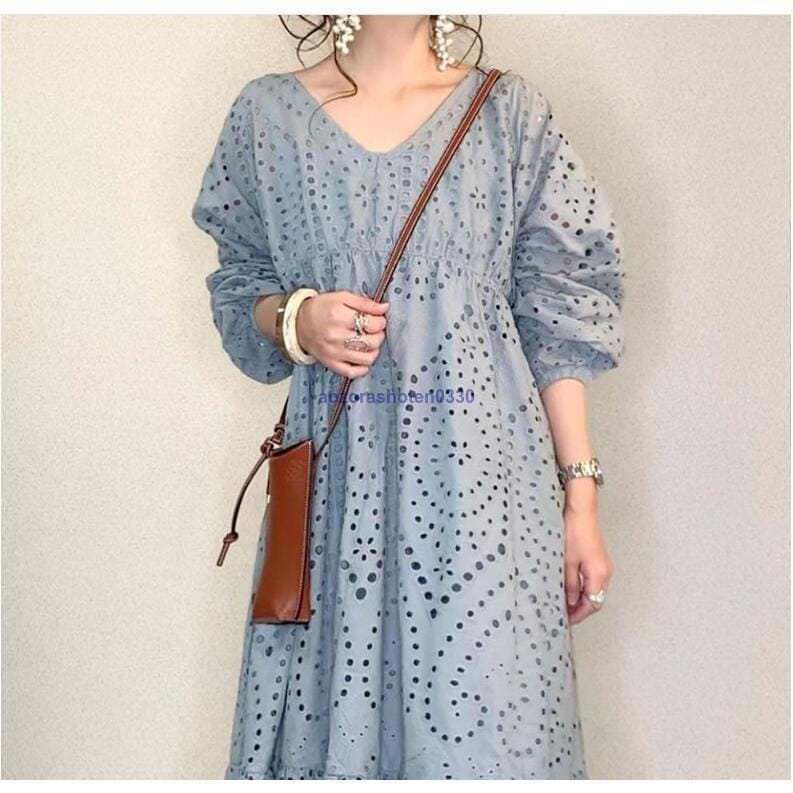 ワンピース レディース 透かしレース ゆったり 安い 夏 秋 長袖 40代 50代 30代きれいめ 涼しい 着痩せ 韓国風 おしゃれ きれいめ 体型カバー マキシ