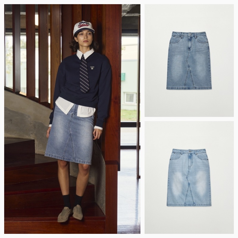 【SATUR】26SS (W) Washed Denim Midi Skirt : 2colors
