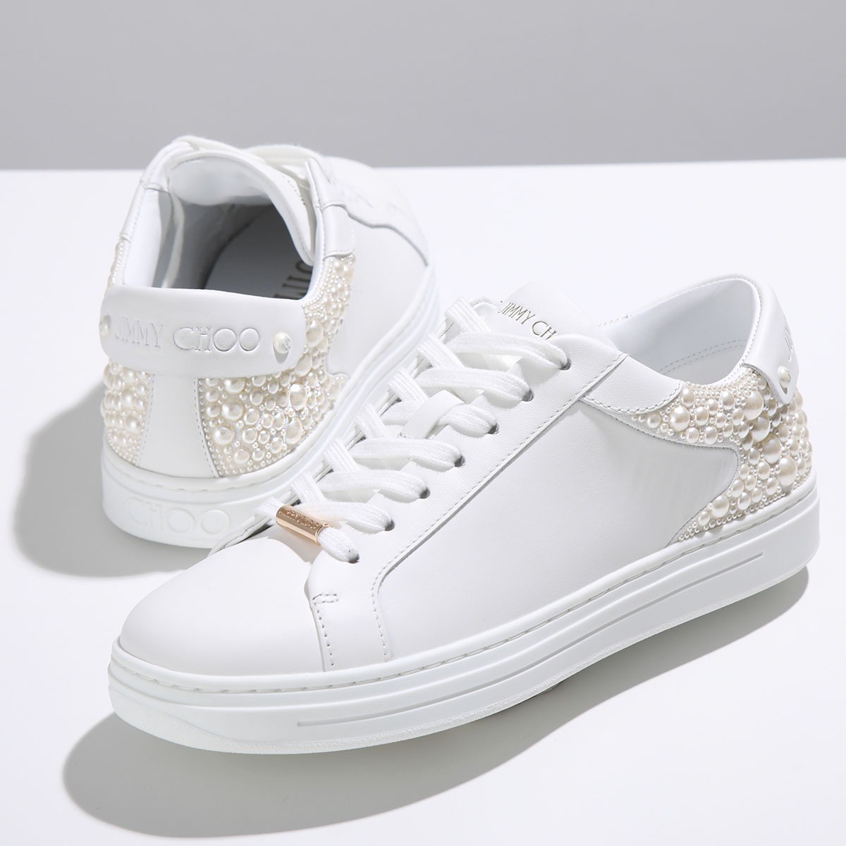 Jimmy Choo ジミーチュウ スニーカー ROME/F PYF レディース ローカット レザー パール ロゴ シューズ 靴 X-WHITE/MIX