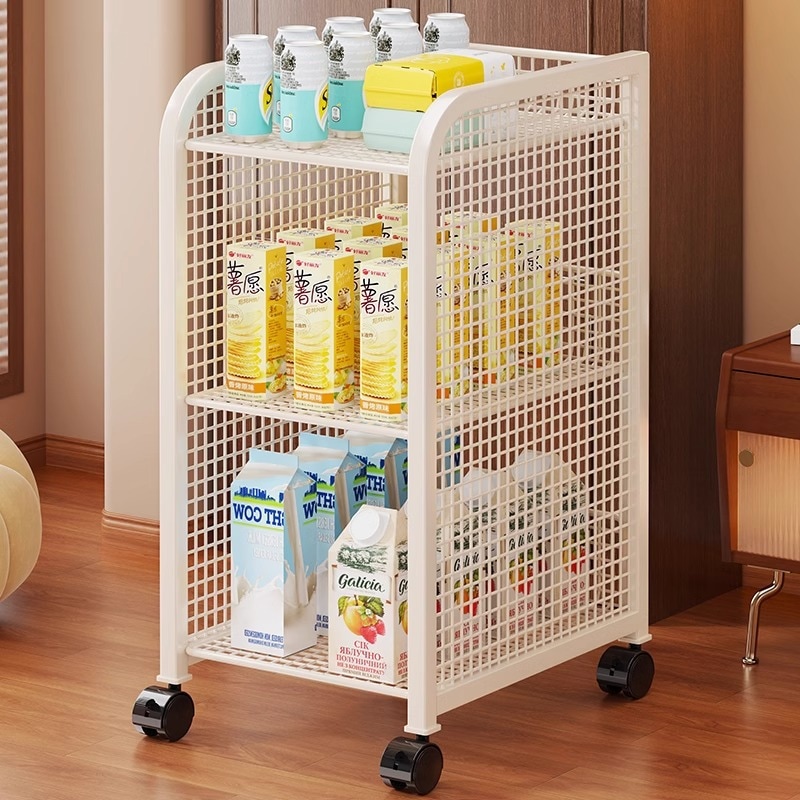 トロリーストレージラック可動式スナックオーガナイザーベッドルームベッドサイドストレージキャビネットリビングルーム床スタンドマルチレイヤーホイールラック