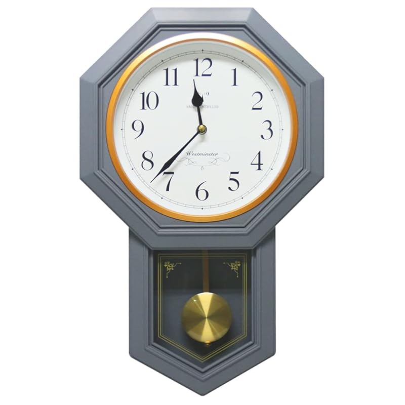 ベスタイム(BESTIME) RC236C 八角形 振り子 掛け時計 電波時計 灰色のABS樹脂プラスチック 白い文字盤 高さ52x幅32x7 cm 毎正時 時報 チャイム ラジオムーブメント 高増幅