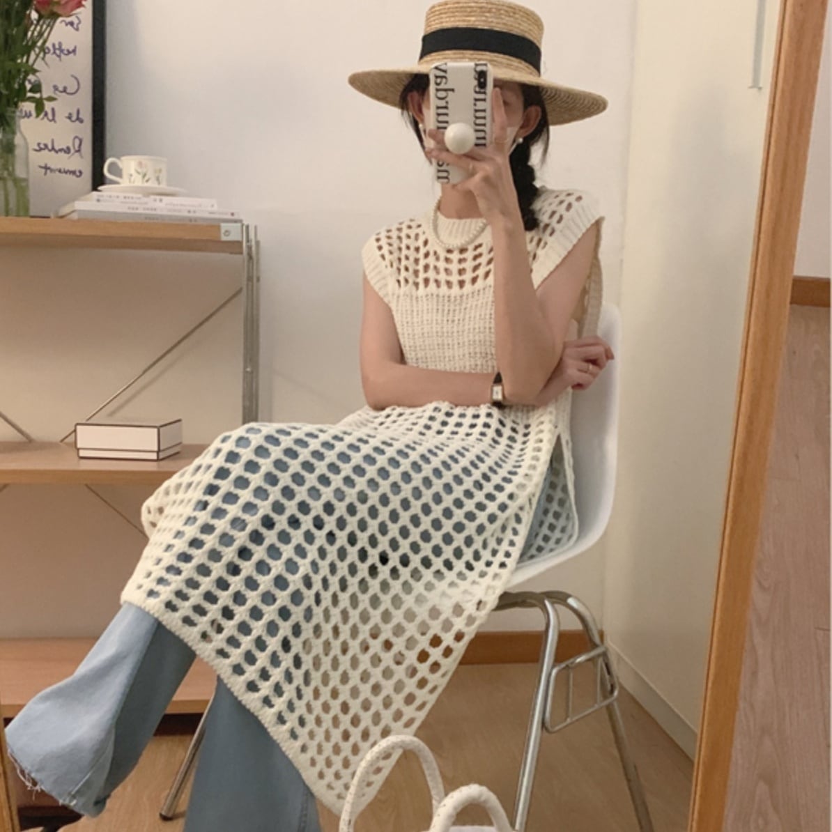 ワンピース ミモレ丈ワンピース ノースリーブワンピース ハイネック ミモレ丈 ニット 透かし編み かわいい 大人可愛い きれいめ シンプル カジュアル 上品 おしゃれ かっこいい 大人女子 こなれ感