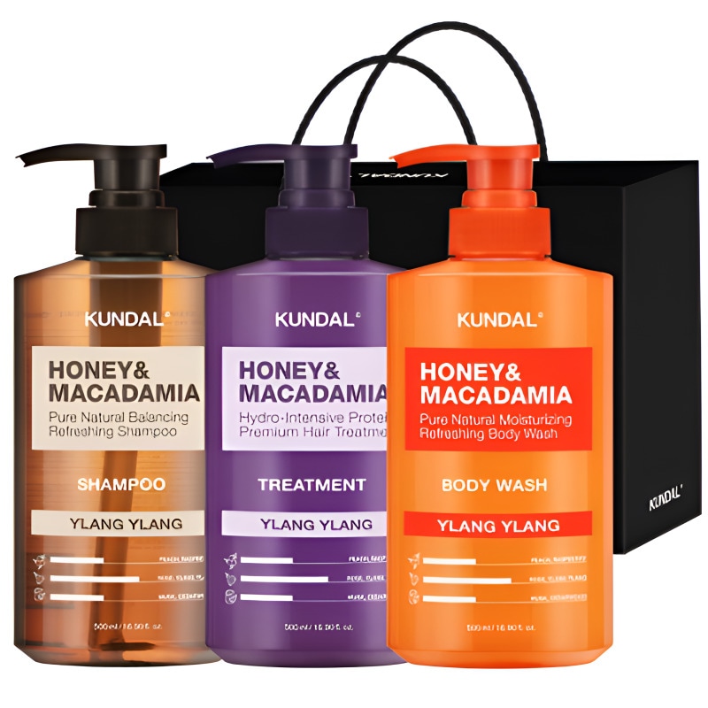 [韓国人気製品]シャンプー 500ml + トリートメント 500ml + ボディウォッシュ 500ml 3点ギフトセットB イランイラン + ブラックショッピングバッグ 1セット