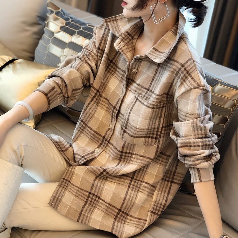 チェックシャツ トップス シャツ 長袖 襟付き かわいい 大人可愛い カジュアル おしゃれ お洒落