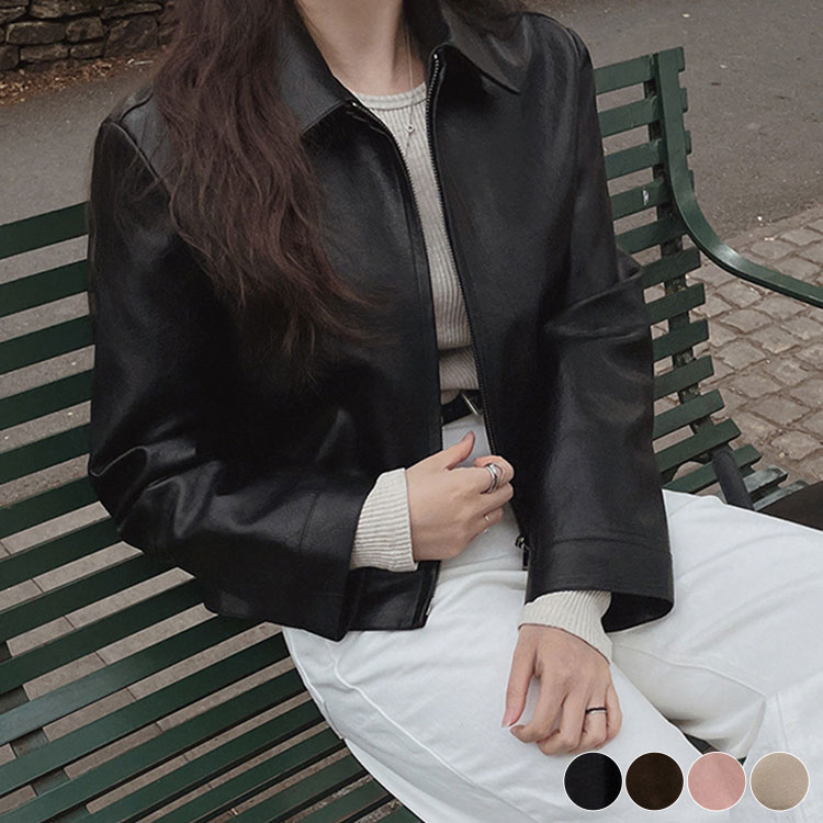 レザージャケット レディース 韓国 ブルゾン 秋 冬 秋冬 レザー アウター ダブルジップ ショート丈 エレガント おしゃれ 大人 ベージュ ピンク