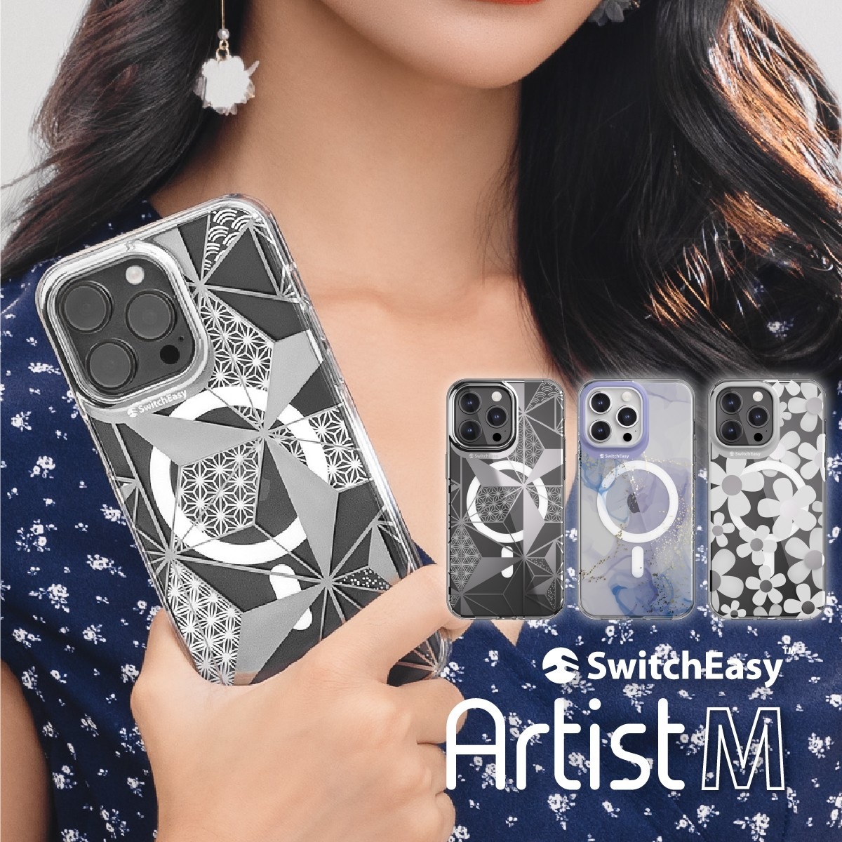 iPhone15ProMax 対応 ケース Magsafe 対応 マグネット 付 / 耐衝撃 米軍 MIL規格 クリア おしゃれ アート クリアケース マグセーフ スマホケース Artist M