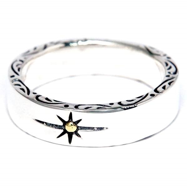 インディアンジュエリー リング サン 太陽 エッジライン ツタ 植物 イエローゴールド シルバー925 メンズ