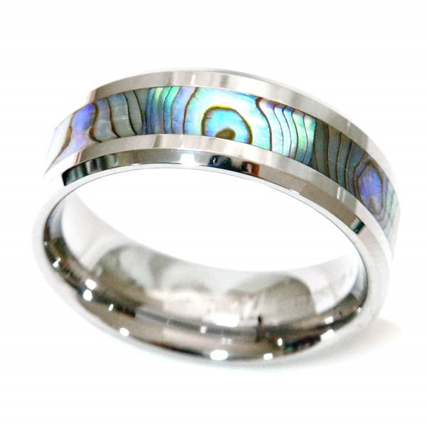 ハワイアンジュエリー リング アワビ貝 アバロニシェル センターライン タングステン メンズ