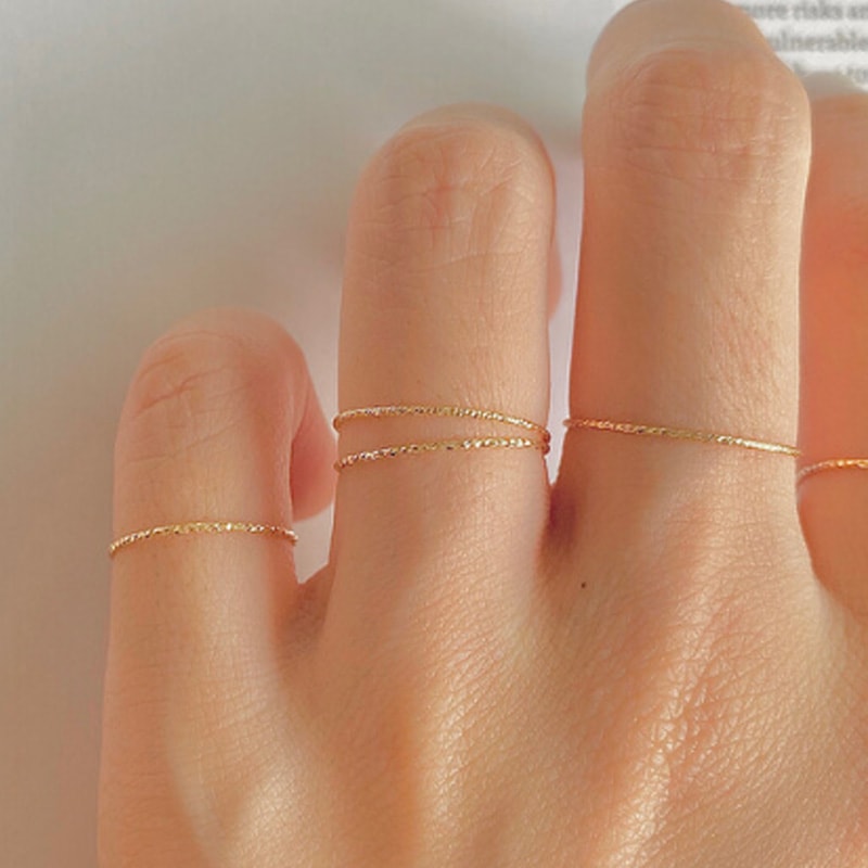 14kゴールド カッティング 指輪 デイリーアクセサリー 韓国ファッション 韓国女性アクセサリー