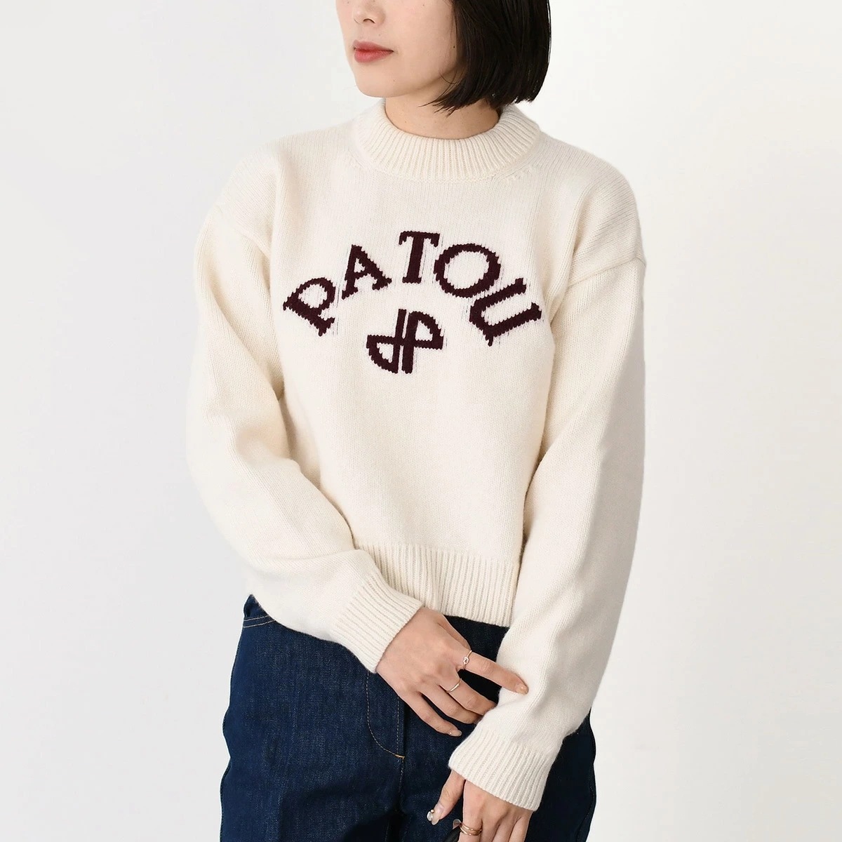 ニット ウール＆カシミア パトゥロゴ＆JPモノグラム インターシャセーター KN2788 064 レディース ホワイト 白 ラウンドネック