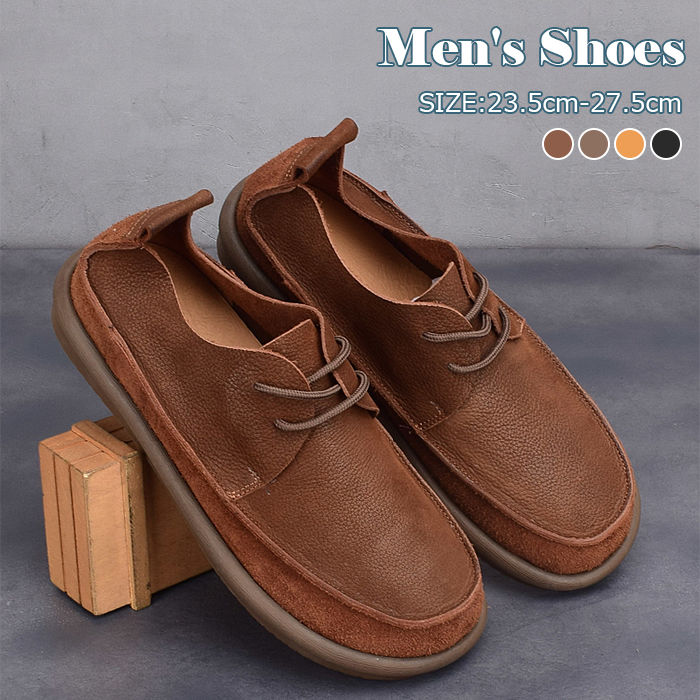 新作追加 牛革 レースアップ 本革 革靴 メンズ シューズ レザーシューズ ラウンドトゥ ショートシューズ 紐靴 ローカット レトロ 4色 男性 カジュアルシューズ 防滑 通勤 ビジネス 皮靴 5,756円