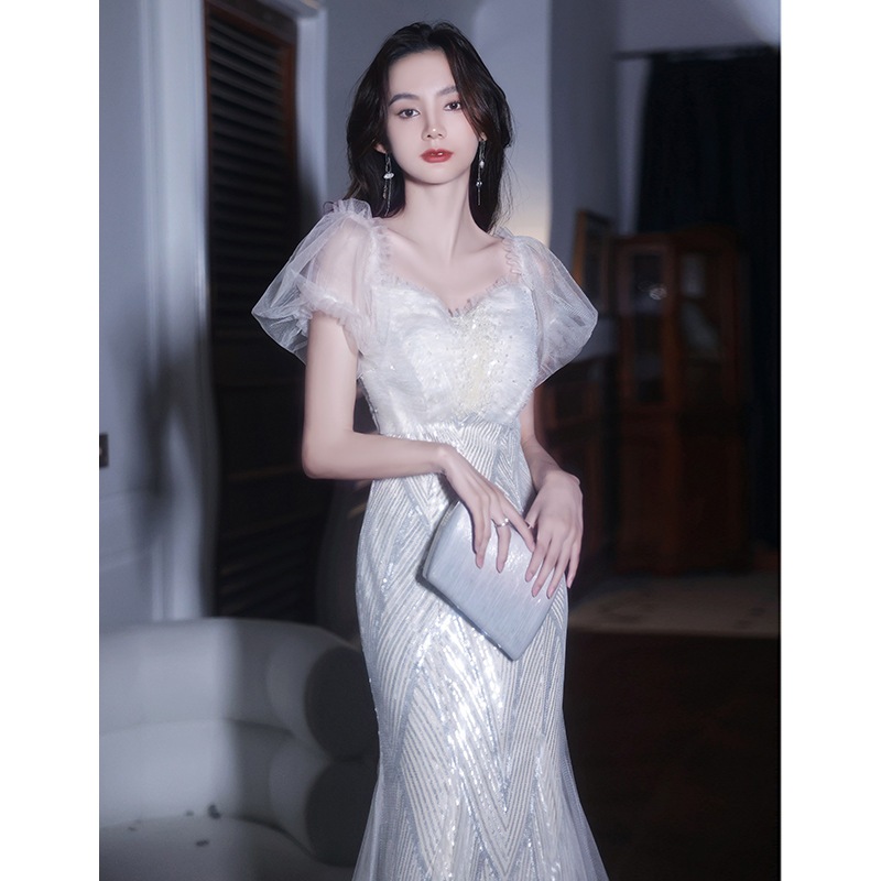 イブニングドレス女性宴会気質2024テール妖精痩身パーティーホストドレス