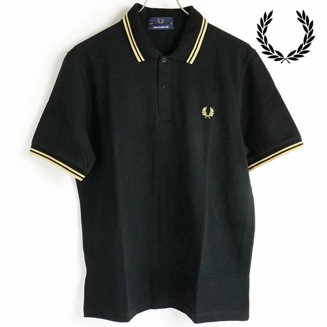 ポロシャツ ツインティップド フレッドペリーシャツ [M12-157] メンズ トップス 半袖 鹿の子 BLACK/CHAMPAGNE 正規取扱店
