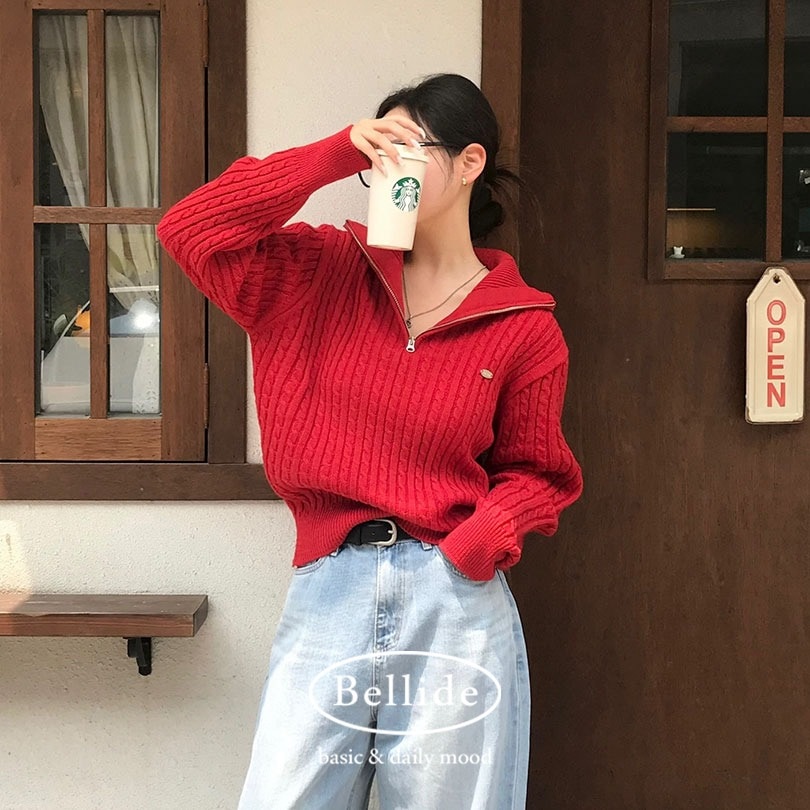 [BELLIDE MADE] ペンダント付きケーブル半ジップアップニット nt1287