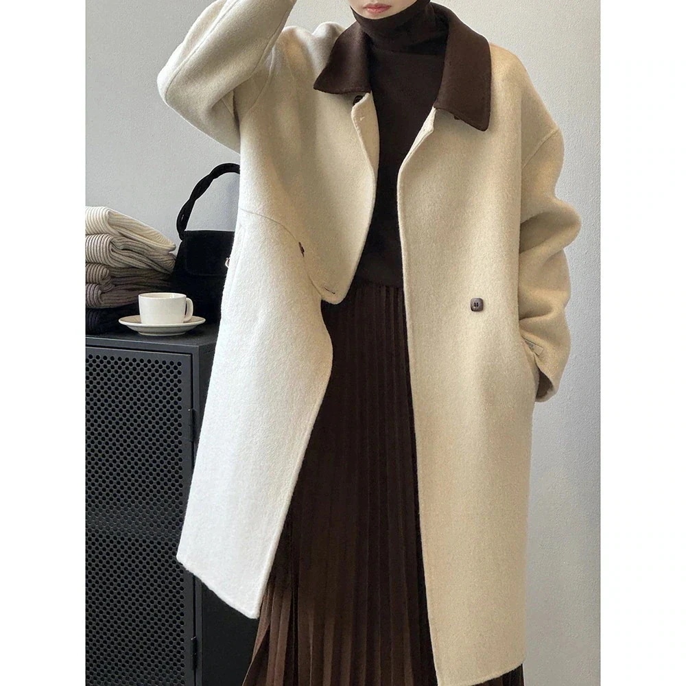 「YS良品」 2025冬新品 ラムズウール+ラシャ ミドル丈 コート アウター チェスターコート トレンチコート 韓国ファション メガ割