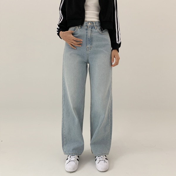韓国ファッション サイドタッセル ハイウエスト ワイド デニム パンツ