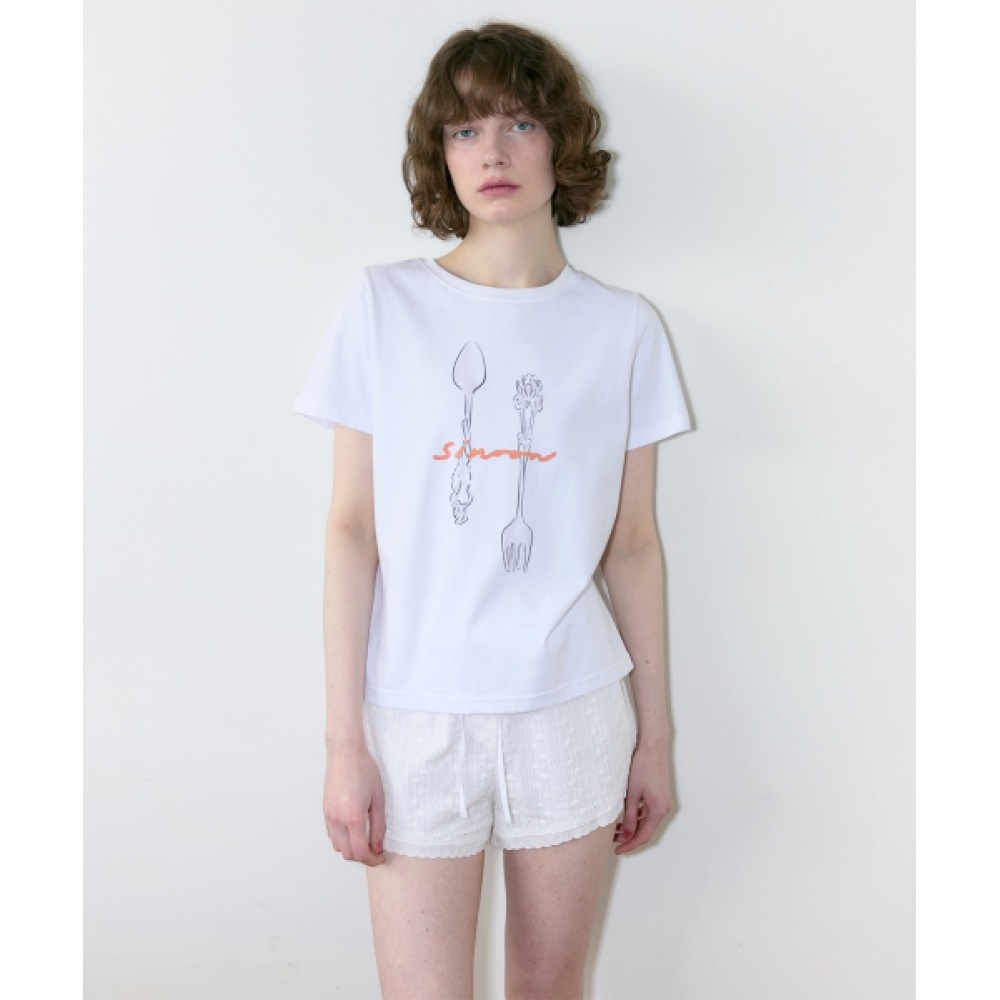 SINOON スプーン & フォーク Tシャツ (ホワイト)