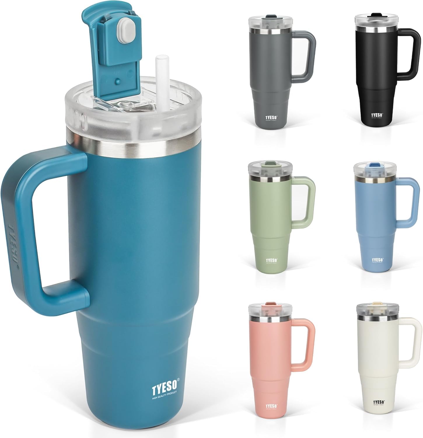 ΤYESO タンブラー 1.2L 水筒 保冷 ステンレスボトル ウォーターボトル ストロー 取っ手付き ジョッキ アウトドア 真空断熱 二重構造 広口 大容量 直飲 女の子 男の子 1200ml ネイ