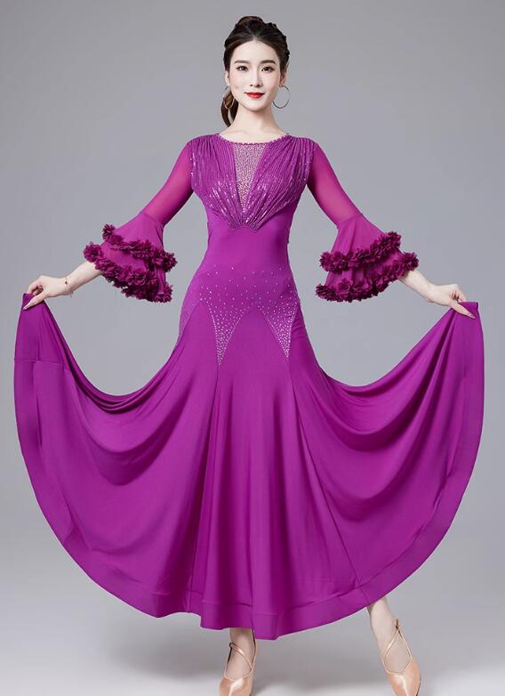 胸パット付き 取り外し可能な胸当て 安全パンツが付き 大きい裾 技デモ タンゴ ラテン モダン 高品質 広がる 社交ダンス 競技着 練習着 演出用 モダンダンス 社交ダンス衣装 舞台ダンスウェア 大き