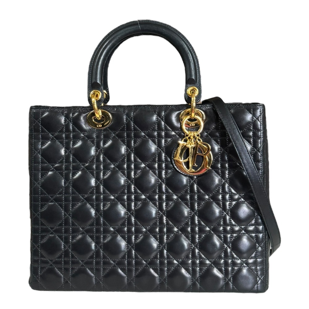 ディオール レディディオール カナージュ ショルダーバッグ レザー ブラック Dior 中古