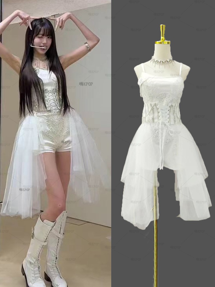 女の子グループzhangYuanying白い手作り重業界のビーズドレスグループパフォーマンス服