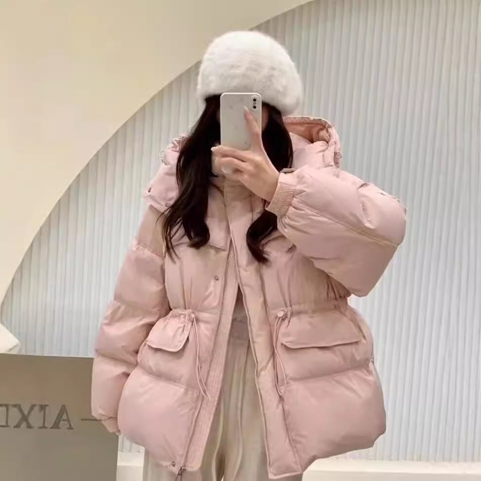 ダウンジャケットの女性の短い秋冬韓版は腰がやせて白いアヒルのベルベットの帽子のゆるいコートを厚くしている