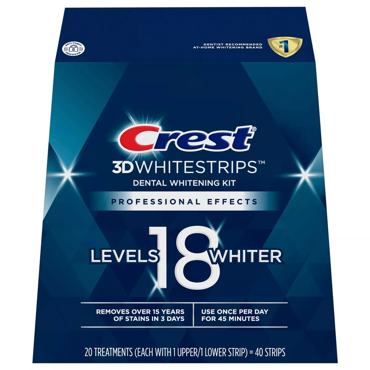 Crest 3D Whitestrips Professional Effects At-home Teeth Whitening Kit, 20 Treatments,18 Levels White