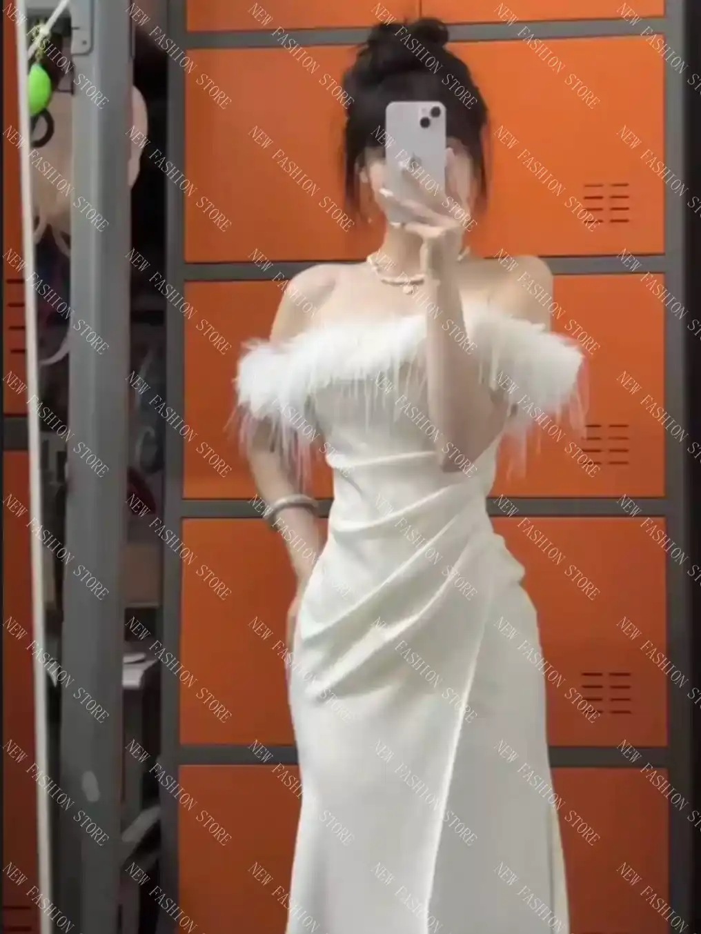 ワンショルダーの小さなドレス女性は腰を引いて痩せたワンピース秋のドレス-46