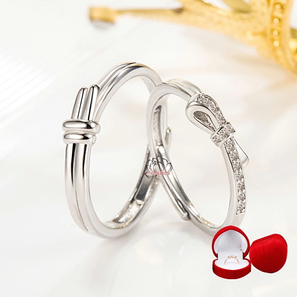 蝶結び 可愛いボンのリング 5A級 結婚指輪 ダイヤモンドたっぷりリング サイズが自由に調整できる 誕生日プレゼント ペアー セット czダイヤモンド 贈り物 記念日 プレゼント フリーサイズ