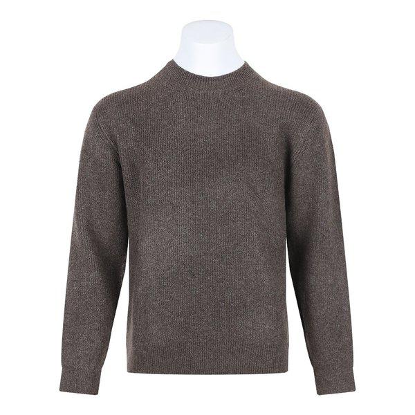メンズ ミニマル ウール ハッチ ラウンド ニットT SG-KN-Q055-ブラウン
