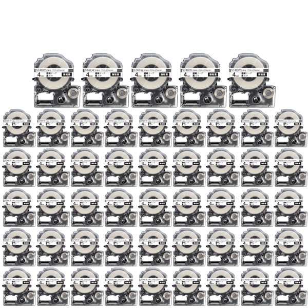 キングジム用 テプラ PRO 互換 テープカートリッジ ST4KW 透明ラベル 強粘着 50個セット 4mm／透明テープ／黒文字